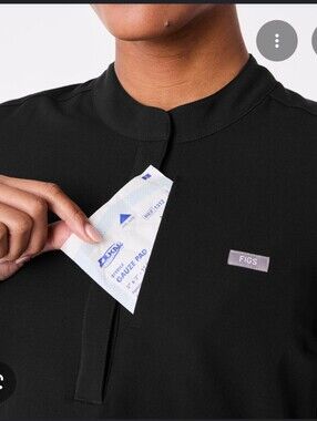 Figs Black Women's Medical Scrub Top with Chest Patch Pocket